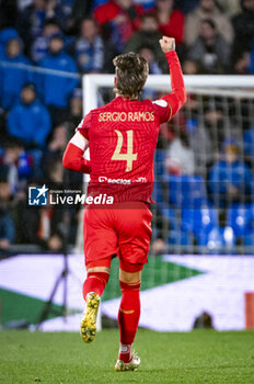 2024-01-16 - Sergio Ramos of Sevilla seen celebrating his goal during the football match valid for the round of 16 of the Copa del Rey tournament between Getafe and Sevilla played at Estadio Coliseum in Getafe, Spain. - GETAFE VS SEVILLA - SPANISH CUP - SOCCER