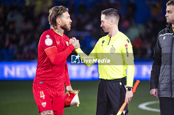 2024-01-16 - Sergio Ramos of Sevilla seen greeting the referee before the football match valid for the round of 16 of the Copa del Rey tournament between Getafe and Sevilla played at Estadio Coliseum in Getafe, Spain. - GETAFE VS SEVILLA - SPANISH CUP - SOCCER