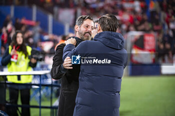 2024-01-16 - Jose Bordalas, head coach of Getafe, seen greeting Quique Sanchez Flores, head coach of Sevilla before the football match valid for the round of 16 of the Copa del Rey tournament between Getafe and Sevilla played at Estadio Coliseum in Getafe, Spain. - GETAFE VS SEVILLA - SPANISH CUP - SOCCER