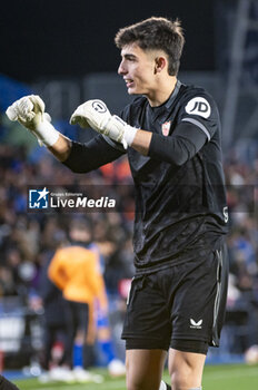 2024-01-16 - Alberto Flores of Sevilla seen celebrating the victory of his team during the football match valid for the round of 16 of the Copa del Rey tournament between Getafe and Sevilla played at Estadio Coliseum in Getafe, Spain. - GETAFE VS SEVILLA - SPANISH CUP - SOCCER