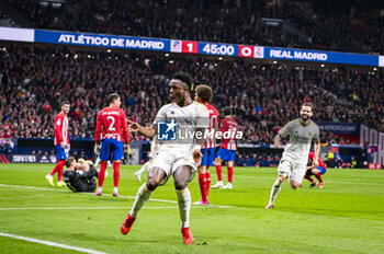 2024-01-18 - Vinicius Junior of Real Madrid seen celebrating his goal in front of Atletico Madrid fans during the football match valid for the round of 16 of the Copa del Rey tournament between Atletico Madrid and Real Madrid played at Estadio Metropolitano in Madrid, Spain. - ATLETICO MADRID VS REAL MADRID - SPANISH CUP - SOCCER
