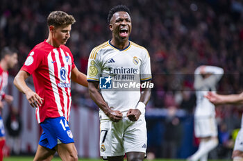 2024-01-18 - Vinicius Junior of Real Madrid seen screaming during the football match valid for the round of 16 of the Copa del Rey tournament between Atletico Madrid and Real Madrid played at Estadio Metropolitano in Madrid, Spain. - ATLETICO MADRID VS REAL MADRID - SPANISH CUP - SOCCER