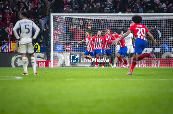 2024-01-18 - Antoine Griezmann of Atletico Madrid seen celebrating his goal with his teammates during the football match valid for the round of 16 of the Copa del Rey tournament between Atletico Madrid and Real Madrid played at Estadio Metropolitano in Madrid, Spain. - ATLETICO MADRID VS REAL MADRID - SPANISH CUP - SOCCER