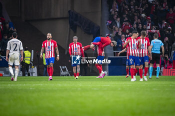 2024-01-18 - Antoine Griezmann seen celebrating his goal with Jose Gimenez of Atletico Madrid during the football match valid for the round of 16 of the Copa del Rey tournament between Atletico Madrid and Real Madrid played at Estadio Metropolitano in Madrid, Spain. - ATLETICO MADRID VS REAL MADRID - SPANISH CUP - SOCCER