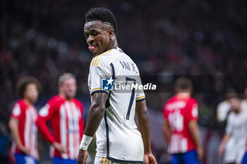 2024-01-18 - Vinicius Junior of Real Madrid seen sticking out the tongue during the football match valid for the round of 16 of the Copa del Rey tournament between Atletico Madrid and Real Madrid played at Estadio Metropolitano in Madrid, Spain. - ATLETICO MADRID VS REAL MADRID - SPANISH CUP - SOCCER