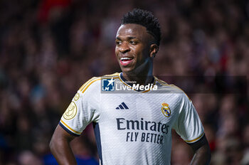 2024-01-18 - Vinicius Junior of Real Madrid seen smiling during the football match valid for the round of 16 of the Copa del Rey tournament between Atletico Madrid and Real Madrid played at Estadio Metropolitano in Madrid, Spain. - ATLETICO MADRID VS REAL MADRID - SPANISH CUP - SOCCER