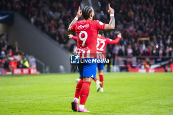 2024-01-25 - Memphis Depay of Atletico Madrid seen celebrating his goal during the football match valid for quarter finals of the Copa del Rey tournament between Atletico Madrid and Sevilla played at Estadio Metropolitano in Madrid, Spain. - ATLETICO MADRID VS SEVILLA - SPANISH CUP - SOCCER