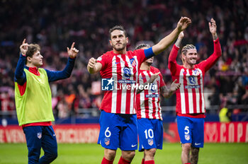 2024-01-25 - Jorge Resurreccion Merodio (Koke) of Atletico Madrid seen celebrating the victory at the end of the football match valid for quarter finals of the Copa del Rey tournament between Atletico Madrid and Sevilla played at Estadio Metropolitano in Madrid, Spain. - ATLETICO MADRID VS SEVILLA - SPANISH CUP - SOCCER