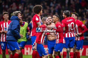 2024-01-25 - Rodrigo De Paul of Atletico Madrid seen celebrating the victory at the end of the football match valid for quarter finals of the Copa del Rey tournament between Atletico Madrid and Sevilla played at Estadio Metropolitano in Madrid, Spain. - ATLETICO MADRID VS SEVILLA - SPANISH CUP - SOCCER