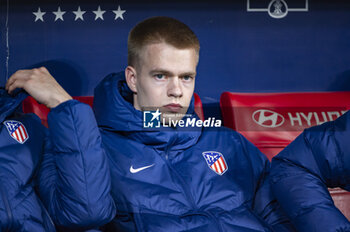 2024-02-07 - Arthur Vermeerten of Atletico Madrid seen sitting in the bench before the football match valid for the semi-final of the Copa del Rey tournament between Atletico Madrid and Athletic Bilbao played at Estadio Metropolitano in Madrid, Spain. - ATLETICO MADRID VS ATHLETIC BILBAO - SPANISH CUP - SOCCER