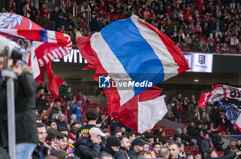 2024-02-07 - Atletico Madrid fans flags seen during the football match valid for the semi-final of the Copa del Rey tournament between Atletico Madrid and Athletic Bilbao played at Estadio Metropolitano in Madrid, Spain. - ATLETICO MADRID VS ATHLETIC BILBAO - SPANISH CUP - SOCCER