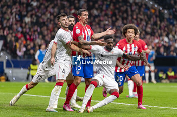 2024-02-07 - Stefan Savic of Atletico Madrid fighting for the position against Aitor Paredes and Inaki Williams of Athletic Bilbao during the football match valid for the semi-final of the Copa del Rey tournament between Atletico Madrid and Athletic Bilbao played at Estadio Metropolitano in Madrid, Spain. - ATLETICO MADRID VS ATHLETIC BILBAO - SPANISH CUP - SOCCER