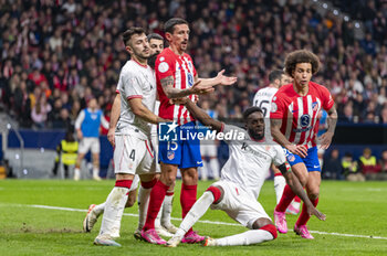 2024-02-07 - Stefan Savic of Atletico Madrid fighting for the position against Aitor Paredes and Inaki Williams of Athletic Bilbao during the football match valid for the semi-final of the Copa del Rey tournament between Atletico Madrid and Athletic Bilbao played at Estadio Metropolitano in Madrid, Spain. - ATLETICO MADRID VS ATHLETIC BILBAO - SPANISH CUP - SOCCER