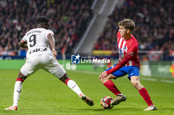 2024-02-07 - Pablo Barrios of Atletico Madrid seen in action against Inaki Williams of Athletic Bilbao during the football match valid for the semi-final of the Copa del Rey tournament between Atletico Madrid and Athletic Bilbao played at Estadio Metropolitano in Madrid, Spain. - ATLETICO MADRID VS ATHLETIC BILBAO - SPANISH CUP - SOCCER