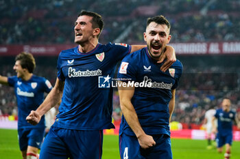 2024-01-04 - Aitor Paredes of Athletic Club celebrates a goal 0-2 with Dani Vivian during the Spanish championship La Liga football match between Sevilla FC and Athetic Club on January 4, 2024 at Ramon Sanchez-Pizjuan stadium in Sevilla, Spain - FOOTBALL - SPANISH CHAMP - SEVILLA FC V ATHLETIC CLUB - SPANISH LA LIGA - SOCCER