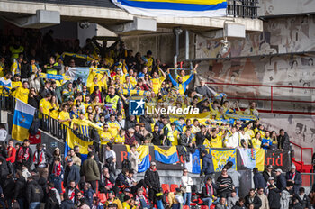 2024-01-20 - Las Palmas fans celebrating the victory at the end of the La Liga EA Sports 2023/24 football match between Rayo Vallecano vs Las Palmas at Estadio Vallecas in Madrid, Spain. - RAYO VALLECANO VS LAS PALMAS - SPANISH LA LIGA - SOCCER