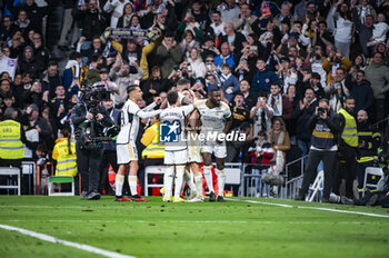 2024-01-21 - Daniel Carvajal of Real Madrid seen celebrating with his teammates the victory goal in the final minutes of the La Liga EA Sports 23/24 football match between Real Madrid vs Almeria at Bernabeu stadium in Madrid, Spain. - REAL MADRID VS ALMERIA - SPANISH LA LIGA - SOCCER