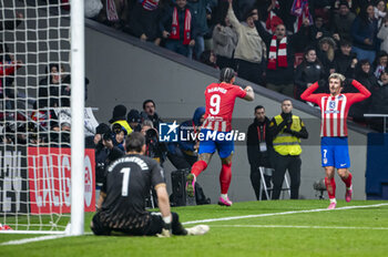 2024-01-31 - Antoine Griezmann of Atletico Madrid (R) seen celebrating the goal of Memphis Depay of Atletico Madrid (L) during the La Liga EA Sports 2023/24 football match between Atletico Madrid vs Rayo Vallecano at Metropolitano stadium in Madrid, Spain. - ATLETICO MADRID VS RAYO VALLECANO - SPANISH LA LIGA - SOCCER