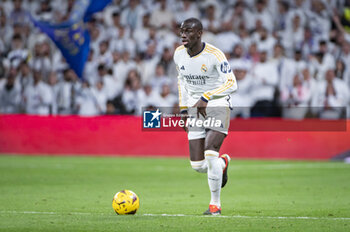 2024-02-10 - Ferland Mendy of Real Madrid seen in action with the ball during the La Liga EA Sports 2023/24 football match between Real Madrid vs Girona Madrid at Santiago Bernabeu stadium in Madrid, Spain. - REAL MADRID VS GIRONA - SPANISH LA LIGA - SOCCER