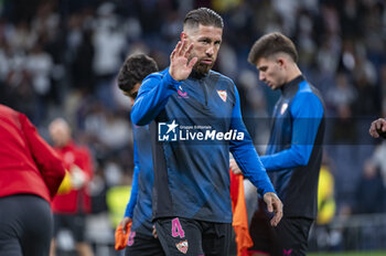 2024-02-25 - Sergio Ramos of Sevilla seen greetings the fans before the La Liga EA Sports 2023/24 football match between Real Madrid vs Sevilla at Santiago Bernabeu stadium in Madrid, Spain; Sergio Ramos returns to the Bernabeu stadium for the first time as an opponent of Real Madrid after having been their captain for years. - REAL MADRID VS SEVILLA - SPANISH LA LIGA - SOCCER