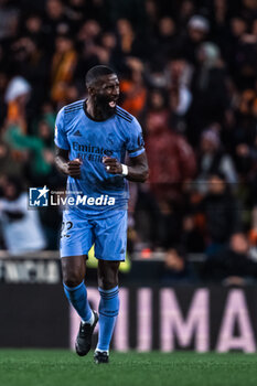 2024-03-03 - Antonio Rüdiger of Real Madrid during the Spanish championship Liga football match between Valencia CF and Real Madrid CF on March 2, 2024 at Mestalla stadium in Valencia, Spain - FOOTBALL - SPANISH CHAMP - VALENCIA V REAL MADRID - SPANISH LA LIGA - SOCCER