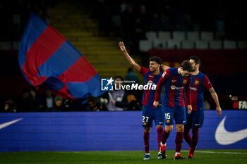 2024-03-08 - Lamine Yamal (FC Barcelona) celebrates after scoring for his team with team matesduring a La Liga EA Sports match between FC Barcelona and RCD Mallorca at Estadi Olimpic Lluis Companys, in Barcelona, ,Spain on March 8, 2024. Photo by Felipe Mondino - FC BARCELONA - RCD MALLORCA - SPANISH LA LIGA - SOCCER