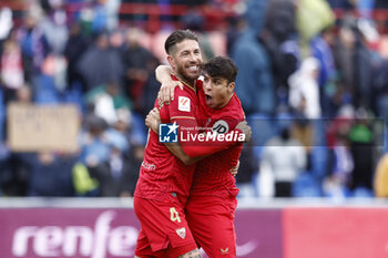 2024-03-30 - Sergio Ramos and Oliver Torres of Sevilla FC celebrate the victory during the Spanish championship La Liga football match between Getafe CF and Sevilla FC on March 30, 2024 at Coliseum de Getafe stadium in Getafe, Madrid, Spain - FOOTBALL - SPANISH CHAMP - GETAFE V SEVILLA - SPANISH LA LIGA - SOCCER