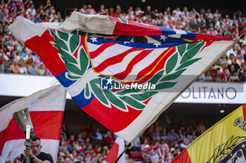 2024-04-13 - Atletico Madrid fans choreography flags during the La Liga EA Sports football match between Atletico Madrid and Girona FC at Estadio Civitas Metropolitano on April 13, 2024 in Madrid, Spain. - ATLETICO MADRID VS GIRONA - SPANISH LA LIGA - SOCCER