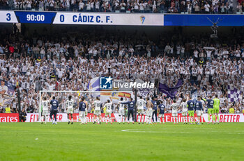 2024-05-04 - MADRID, SPAIN - MAY 04: Real Madrid team celebrate the victory with their fans during the La Liga EA Sports 2023/24 football match between Real Madrid vs Cadiz CF at Estadio Santiago Bernabeu on May 04, 2024 in Madrid, Spain. - REAL MADRID VS CADIZ - SPANISH LA LIGA - SOCCER