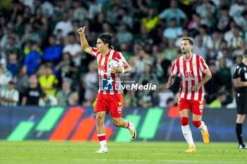 2024-05-12 - Marc Pubill of UD Almeria celebrates a goal during the Spanish championship La Liga football match between Real Betis and Almeria on May 12, 2024 at Benito Villamarin stadium in Sevilla, Spain - FOOTBALL - SPANISH CHAMP - REAL BETIS V ALMERIA - SPANISH LA LIGA - SOCCER