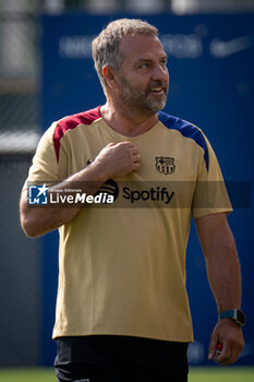 2024-07-19 - Head Coach Hans Flick (FC Barcelona) gestures during a FC Barcelona training session at Ciutat Esportiva Joan Gamper in Barcelona, Spain, on July 19 2024. Photo by Felipe Mondino - FC BARCLEONA TRAINING SESSION - SPANISH LA LIGA - SOCCER