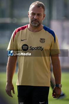 2024-07-19 - Head Coach Hans Flick (FC Barcelona) gestures during a FC Barcelona training session at Ciutat Esportiva Joan Gamper in Barcelona, Spain, on July 19 2024. Photo by Felipe Mondino - FC BARCLEONA TRAINING SESSION - SPANISH LA LIGA - SOCCER