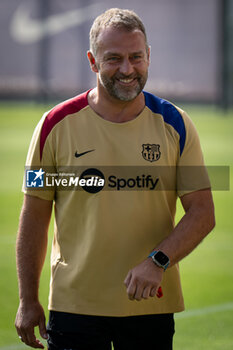 2024-07-19 - Head Coach Hans Flick (FC Barcelona) gestures during a FC Barcelona training session at Ciutat Esportiva Joan Gamper in Barcelona, Spain, on July 19 2024. Photo by Felipe Mondino - FC BARCLEONA TRAINING SESSION - SPANISH LA LIGA - SOCCER