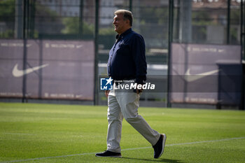 2024-07-19 - FC Barcelona president Joan Laporta smiles during a FC Barcelona training session at Ciutat Esportiva Joan Gamper in Barcelona, Spain, on July 19 2024. Photo by Felipe Mondino - FC BARCLEONA TRAINING SESSION - SPANISH LA LIGA - SOCCER