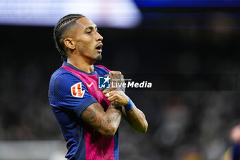 2024-10-26 - Raphael Dias "Raphinha" of FC Barcelona celebrates a goal 0-4 during the Spanish championship La Liga football match between Real Madrid CF and FC Barcelona on 26 October 2024 at Santiago Bernabeu stadium in Madrid, Spain - FOOTBALL - SPANISH CHAMP - REAL MADRID V FC BARCELONA - SPANISH LA LIGA - SOCCER