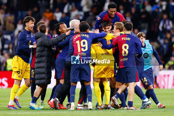 2024-10-26 - Players of FC Barcelona celebrate the victory during the Spanish championship La Liga football match between Real Madrid CF and FC Barcelona on 26 October 2024 at Santiago Bernabeu stadium in Madrid, Spain - FOOTBALL - SPANISH CHAMP - REAL MADRID V FC BARCELONA - SPANISH LA LIGA - SOCCER