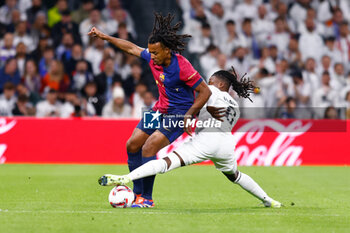 2024-10-26 - Jules Kounde of FC Barcelona and Eduardo Camavinga of Real Madrid during the Spanish championship La Liga football match between Real Madrid CF and FC Barcelona on 26 October 2024 at Santiago Bernabeu stadium in Madrid, Spain - FOOTBALL - SPANISH CHAMP - REAL MADRID V FC BARCELONA - SPANISH LA LIGA - SOCCER