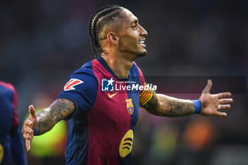 2024-11-03 - Raphael DIAS BELLOLI (Raphinha) of Barcelona celebrates his goal during the Spanish championship La Liga football match between FC Barcelona and RCD Espanyol de Barcelona on 3 November 2024 at Estadi Olimpic Lluis Companys in Barcelona, Spain - FOOTBALL - SPANISH CHAMP - BARCELONA V ESPANYOL - SPANISH LA LIGA - SOCCER