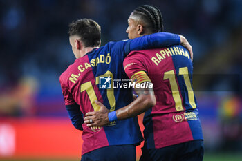 2024-11-03 - Raphael DIAS BELLOLI (Raphinha) of Barcelona celebrate his goal with Marc CASADO of Barcelona during the Spanish championship La Liga football match between FC Barcelona and RCD Espanyol de Barcelona on 3 November 2024 at Estadi Olimpic Lluis Companys in Barcelona, Spain - FOOTBALL - SPANISH CHAMP - BARCELONA V ESPANYOL - SPANISH LA LIGA - SOCCER