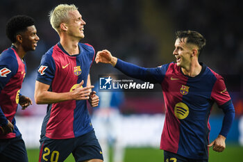 2024-11-03 - Dani OLMO of Barcelona celebrate his goal with Marc CASADO of Barcelona during the Spanish championship La Liga football match between FC Barcelona and RCD Espanyol de Barcelona on 3 November 2024 at Estadi Olimpic Lluis Companys in Barcelona, Spain - FOOTBALL - SPANISH CHAMP - BARCELONA V ESPANYOL - SPANISH LA LIGA - SOCCER