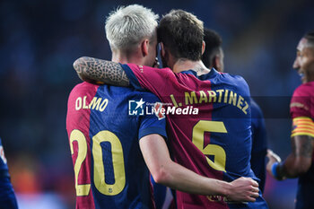 2024-11-03 - Dani OLMO of Barcelona celebrate his goal with Inigo MARTINEZ of Barcelona during the Spanish championship La Liga football match between FC Barcelona and RCD Espanyol de Barcelona on 3 November 2024 at Estadi Olimpic Lluis Companys in Barcelona, Spain - FOOTBALL - SPANISH CHAMP - BARCELONA V ESPANYOL - SPANISH LA LIGA - SOCCER