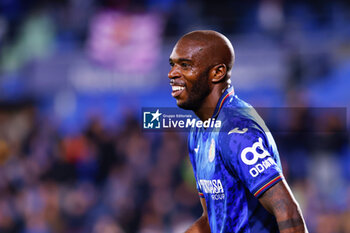 2024-11-22 - Allan Nyom of Getafe CF celebrates a goal during the Spanish championship La Liga football match between Getafe CF and Real Valladolid on November 22, 2024 at Coliseum de Getafe stadium in Getafe, Spain - FOOTBALL - SPANISH CHAMP - GETAFE V VALLADOLID - SPANISH LA LIGA - SOCCER