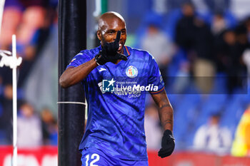 2024-11-22 - Allan Nyom of Getafe CF celebrates a goal during the Spanish championship La Liga football match between Getafe CF and Real Valladolid on November 22, 2024 at Coliseum de Getafe stadium in Getafe, Spain - FOOTBALL - SPANISH CHAMP - GETAFE V VALLADOLID - SPANISH LA LIGA - SOCCER