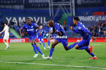 2024-11-22 - Allan Nyom of Getafe CF celebrates a goal during the Spanish championship La Liga football match between Getafe CF and Real Valladolid on November 22, 2024 at Coliseum de Getafe stadium in Getafe, Spain - FOOTBALL - SPANISH CHAMP - GETAFE V VALLADOLID - SPANISH LA LIGA - SOCCER