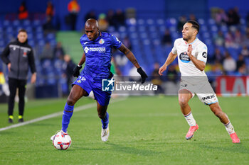 2024-11-22 - Allan Nyom of Getafe CF and Anuar of Real Valladolid during the Spanish championship La Liga football match between Getafe CF and Real Valladolid on November 22, 2024 at Coliseum de Getafe stadium in Getafe, Spain - FOOTBALL - SPANISH CHAMP - GETAFE V VALLADOLID - SPANISH LA LIGA - SOCCER