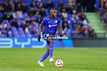 2024-11-22 - Allan Nyom of Getafe CF during the Spanish championship La Liga football match between Getafe CF and Real Valladolid on November 22, 2024 at Coliseum de Getafe stadium in Getafe, Spain - FOOTBALL - SPANISH CHAMP - GETAFE V VALLADOLID - SPANISH LA LIGA - SOCCER