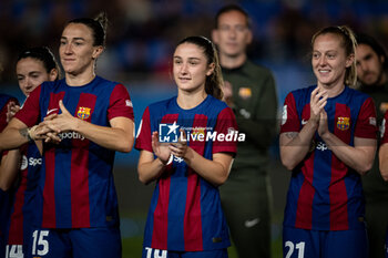 2024-05-10 - Lucy Bronze (FC Barcelona), Bruna Vilamala (FC Barcelona) and Keira Walsh (FC Barcelona) celebrates during Liga F match between FC Barcelona Fem and Ahtletic Club Fem at Estadi Johan Cruyff, in Barcelona, ,Spain on May 10, 2024. Photo by Felipe Mondino - FC BARCELONA FEM - ATHLETIC CLUB FEM - SPANISH PRIMERA DIVISION WOMEN - SOCCER