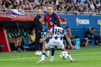 2024-09-13 - Caroline Graham of FC Barcelona and V.Quiles of Real Sociedad during the Spanish championship La ligaF football match between FC Barcelona and Real Sociedad on September 13 at Johan Cruyff stadium in Barcelona, Spain - BARCELONA VS REAL SOCIEDAD - SPANISH PRIMERA DIVISION WOMEN - SOCCER