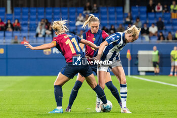 2024-09-13 - Alexia Putellas and Fridolina Rolfo of FC Barcelona and Klara Chaynova of Real Sociedad they fight for the ball during the Spanish championship La ligaF football match between FC Barcelona and Real Sociedad on September 13 at Johan Cruyff stadium in Barcelona, Spain - BARCELONA VS REAL SOCIEDAD - SPANISH PRIMERA DIVISION WOMEN - SOCCER