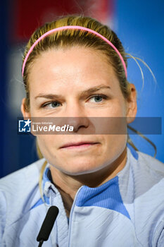 2024-02-22 - Eugenie LE SOMMER of France during the press conference on February 22, 2024 prior to the UEFA Women's Nations League 2024, Semi-finals football match between France and Germany on February 23, 2024 at Groupama stadium in Decines-Charpieu near Lyon, France - FOOTBALL - WOMEN'S NATIONS LEAGUE - FRANCE V GERMANY - TRAINING AND PRESS CONFERENCE - UEFA NATIONS LEAGUE - SOCCER